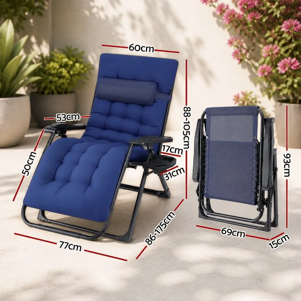 Folding Sun Lounger Blue XL Adjustable Reclining Outdoor Chair