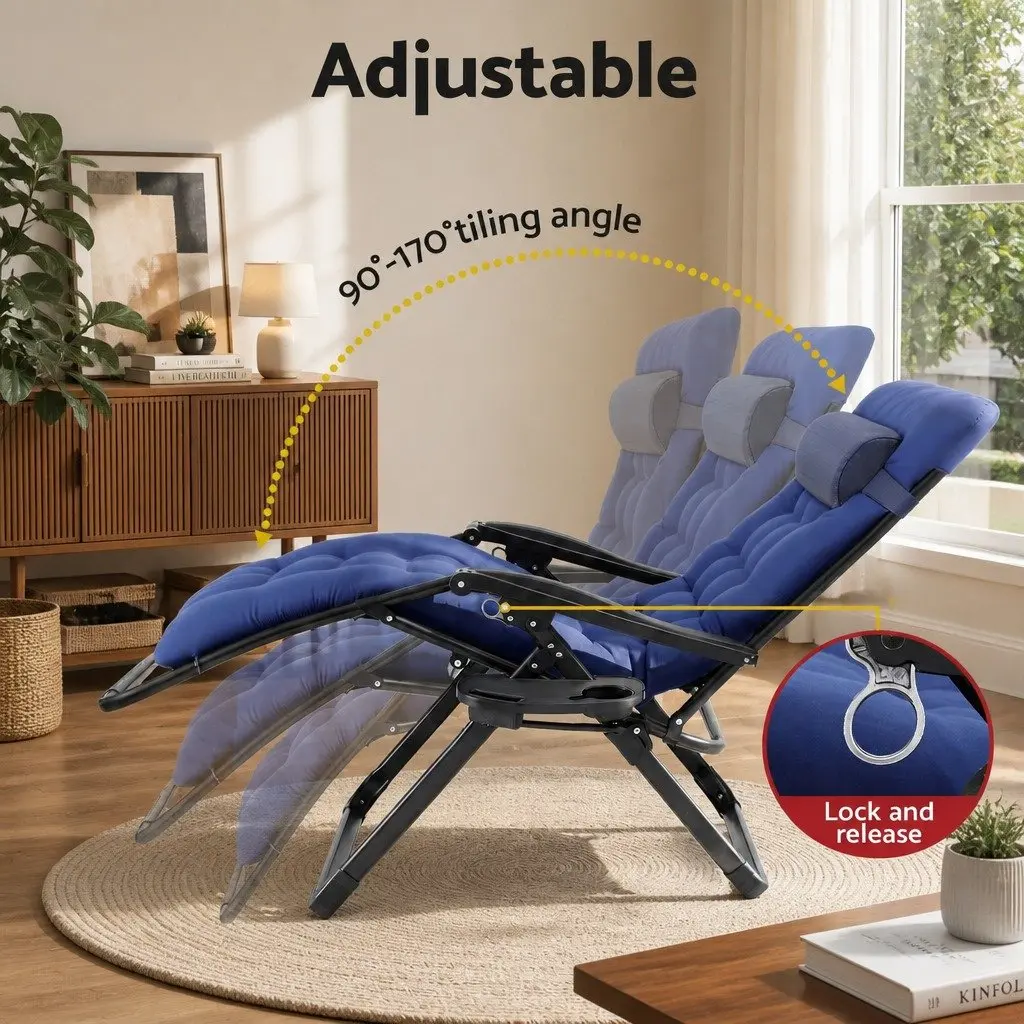 Folding Sun Lounger Blue XL Adjustable Reclining Outdoor Chair