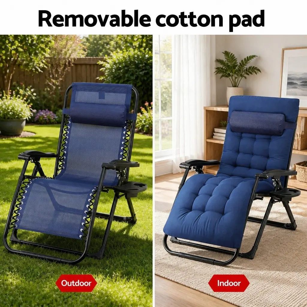 Folding Sun Lounger Blue XL Adjustable Reclining Outdoor Chair