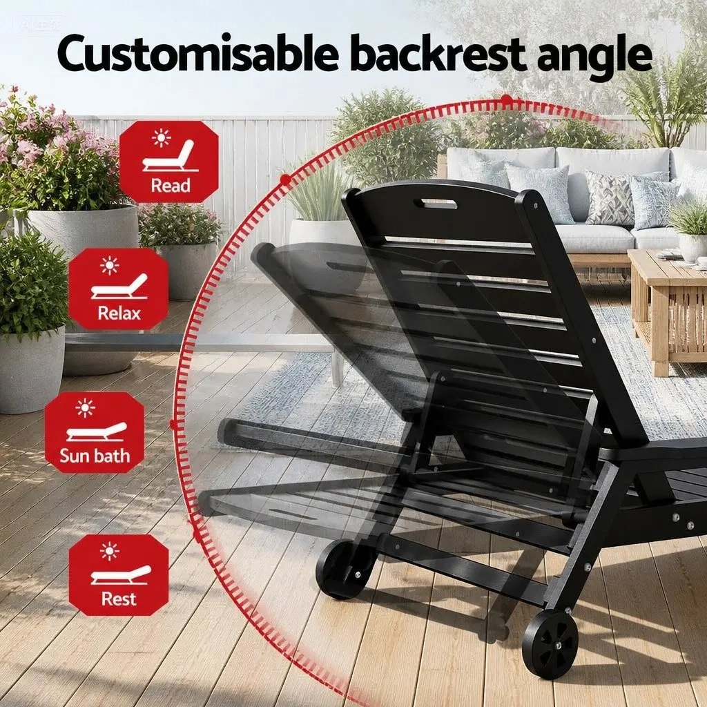 Outdoor Chair Black 4-Position Adjustable Chaise with Wheels