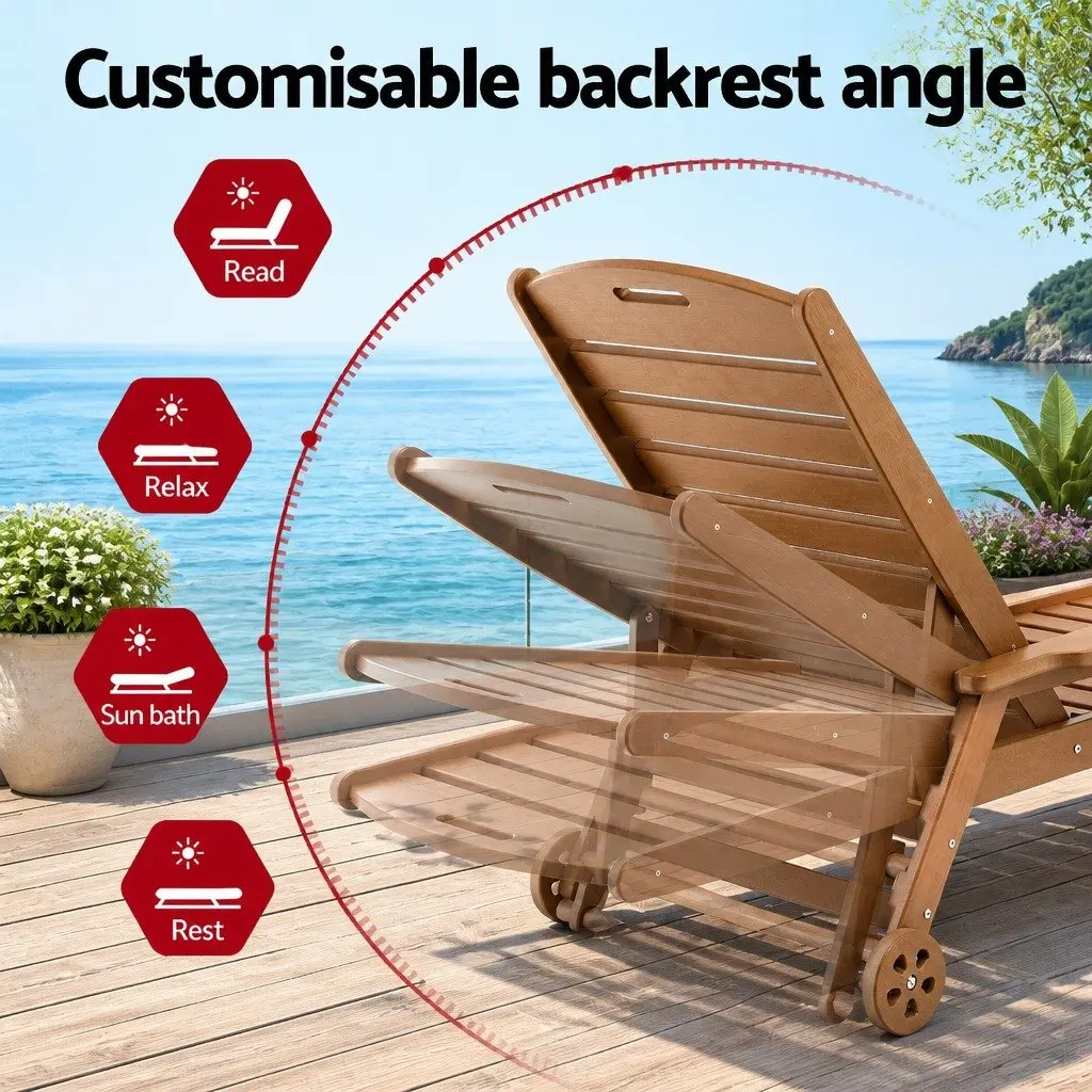 Outdoor Sun Lounge Chair Brown 4-Position Adjustable Weather-Resistant with Easy-Move Wheels and Pull-Out Cup Holder