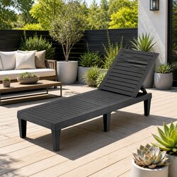 Concise Adjustable Recliner Chaise Lounge Chair in Black
