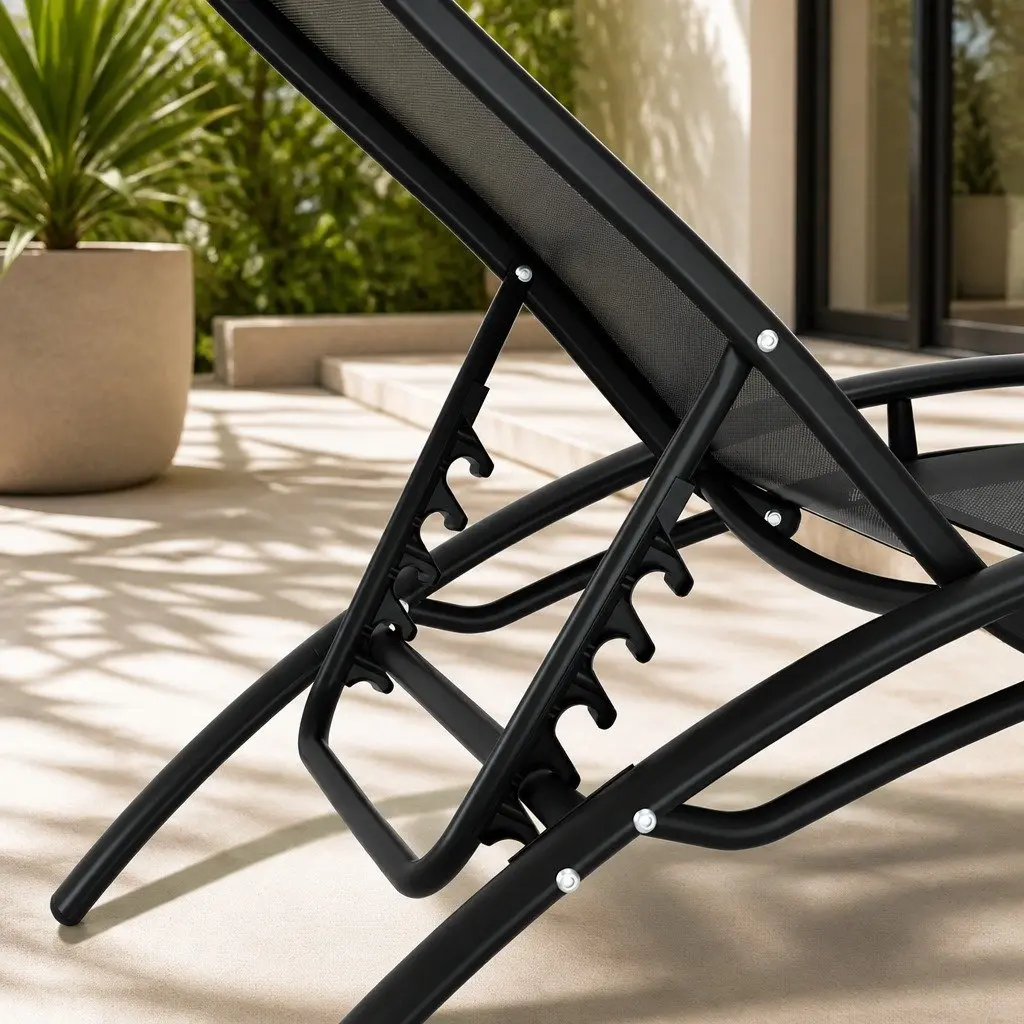 Outdoor Sun Lounger Black 3 Piece Steel Frame Adjustable Backrest
