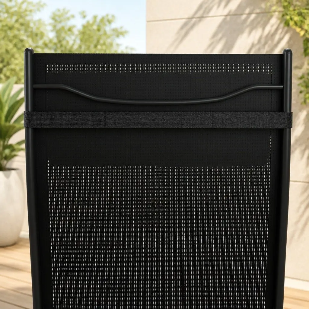 Outdoor Sun Lounger Black 3 Piece Steel Frame Adjustable Backrest