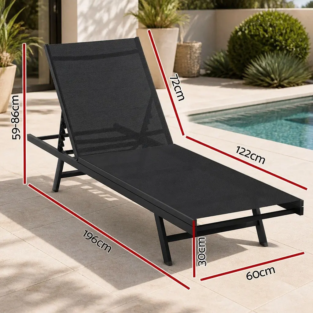 Outdoor Lounger Black Steel Frame Adjustable Backrest Weather-resistant Textilene Fabric