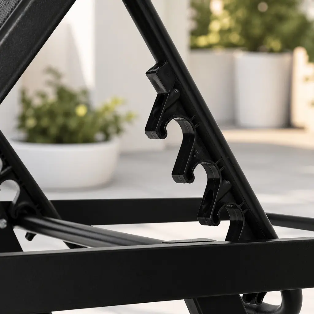 Outdoor Lounger Black Steel Frame Adjustable Backrest Weather-resistant Textilene Fabric