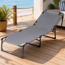 Sun Lounger Folding Beach Chair Outdoor Patio Lounge Furniture 4-Position