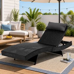 Sun Lounge Wicker Lounger Outdoor Furniture Adjustable Backrest Beach Chair