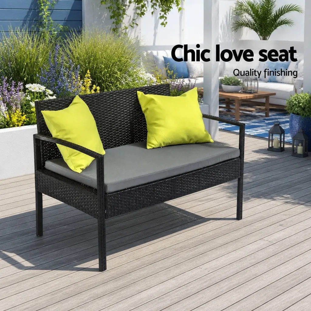 Outdoor Sofa Set Black Grey Beige 4 Seater Wicker Lounge Chairs Table with Storage Cover