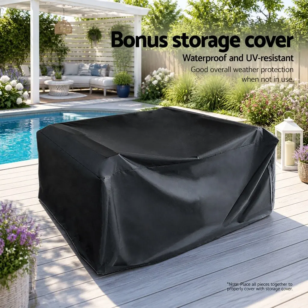 Outdoor Sofa Set Black Grey Beige 4 Seater Wicker Lounge Chairs Table with Storage Cover