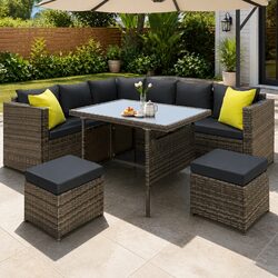 Compact Grey Wicker Outdoor Dining Sofa Set Design