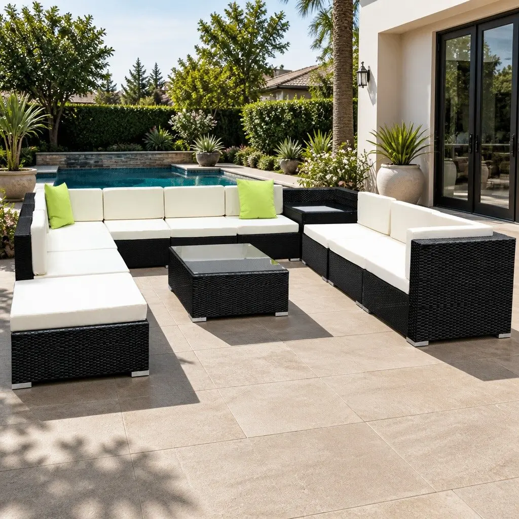 12 Piece Outdoor Wicker Sofa Set with Storage Cover Black Lounge Furniture