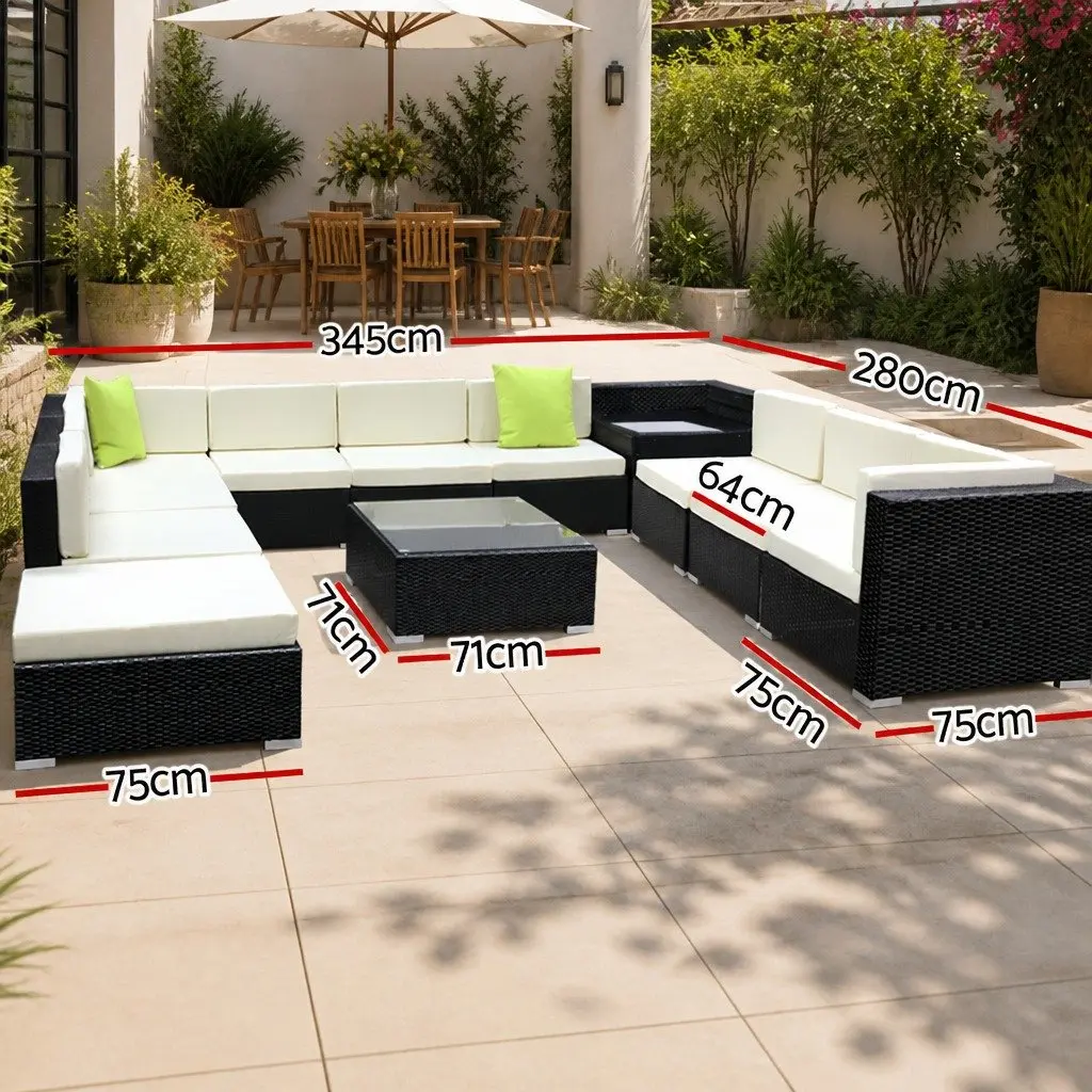 12 Piece Outdoor Wicker Sofa Set with Storage Cover Black Lounge Furniture