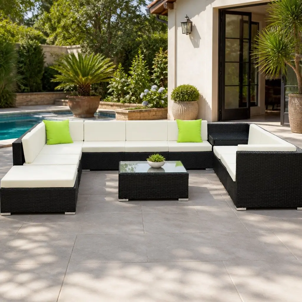 12 Piece Outdoor Wicker Sofa Set with Storage Cover Black Lounge Furniture