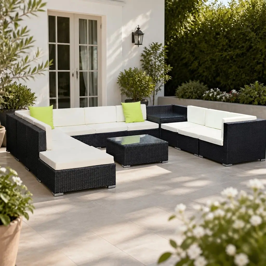 12 Piece Outdoor Wicker Sofa Set with Storage Cover Black Lounge Furniture