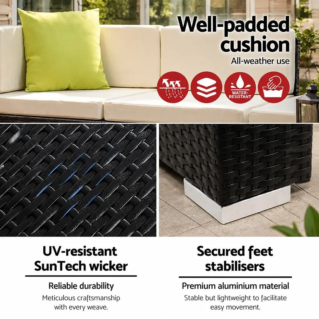 12 Piece Outdoor Wicker Sofa Set with Storage Cover Black Lounge Furniture