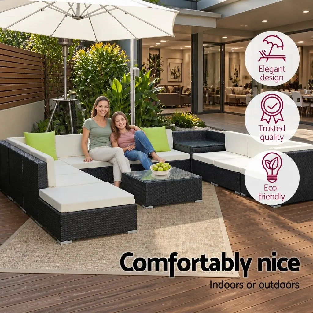 12 Piece Outdoor Wicker Sofa Set with Storage Cover Black Lounge Furniture