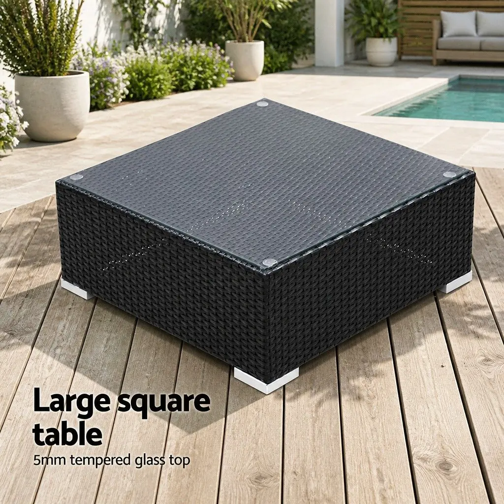 5 Piece Outdoor Sofa Set Black Wicker Lounge Couch with High Density Foam Cushions for Garden Furniture
