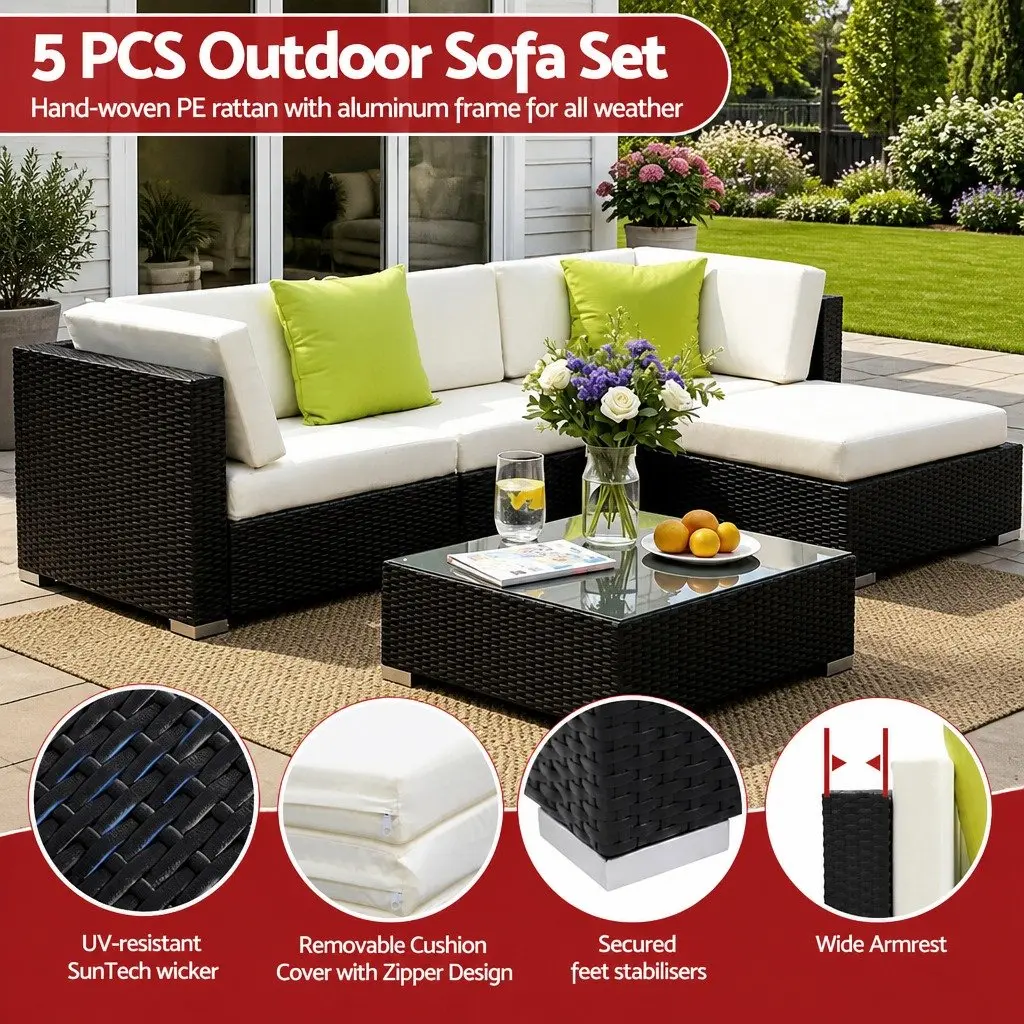 5-Piece Wicker Sofa Set for Relaxation and Comfort