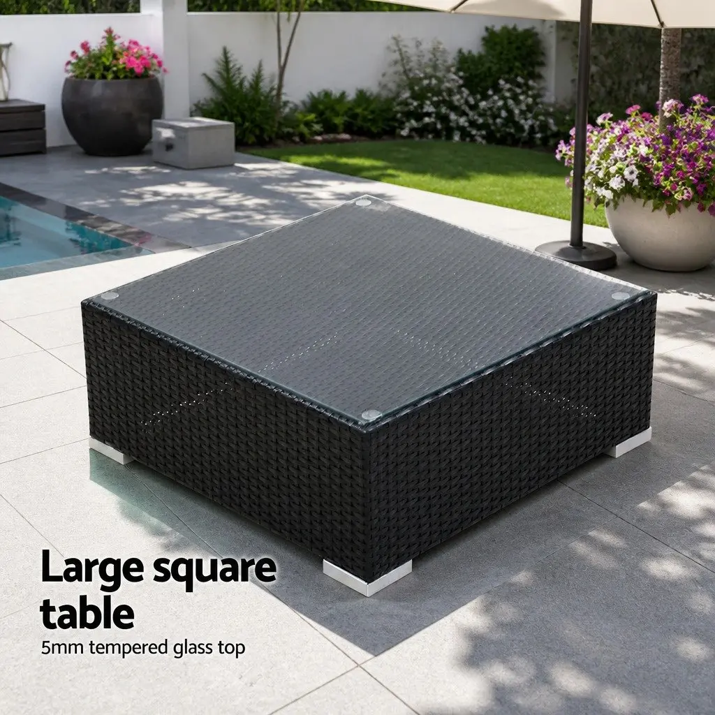 Outdoor Sofa Set Black 8 Piece Wicker Lounge Setting 7 Seater Garden Furniture