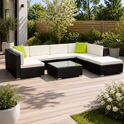 Compact 8-Piece Outdoor Lounge Set in Black