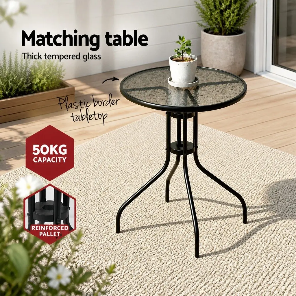 5PC Bistro Set Black Stackable Chairs and Table Tempered Glass Outdoor Garden