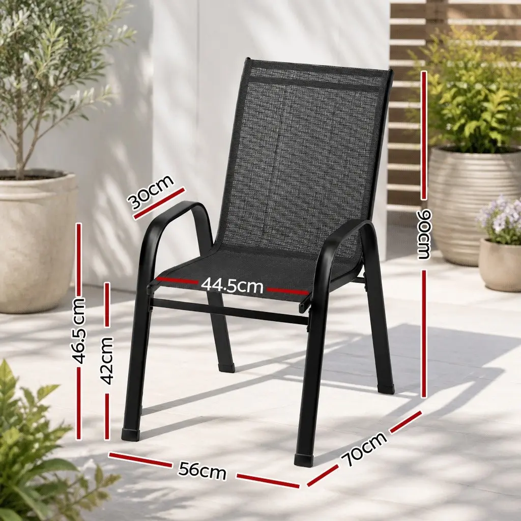 Outdoor Stackable Dining Chairs Set of 2 Patio Lounge Furniture Black Steel