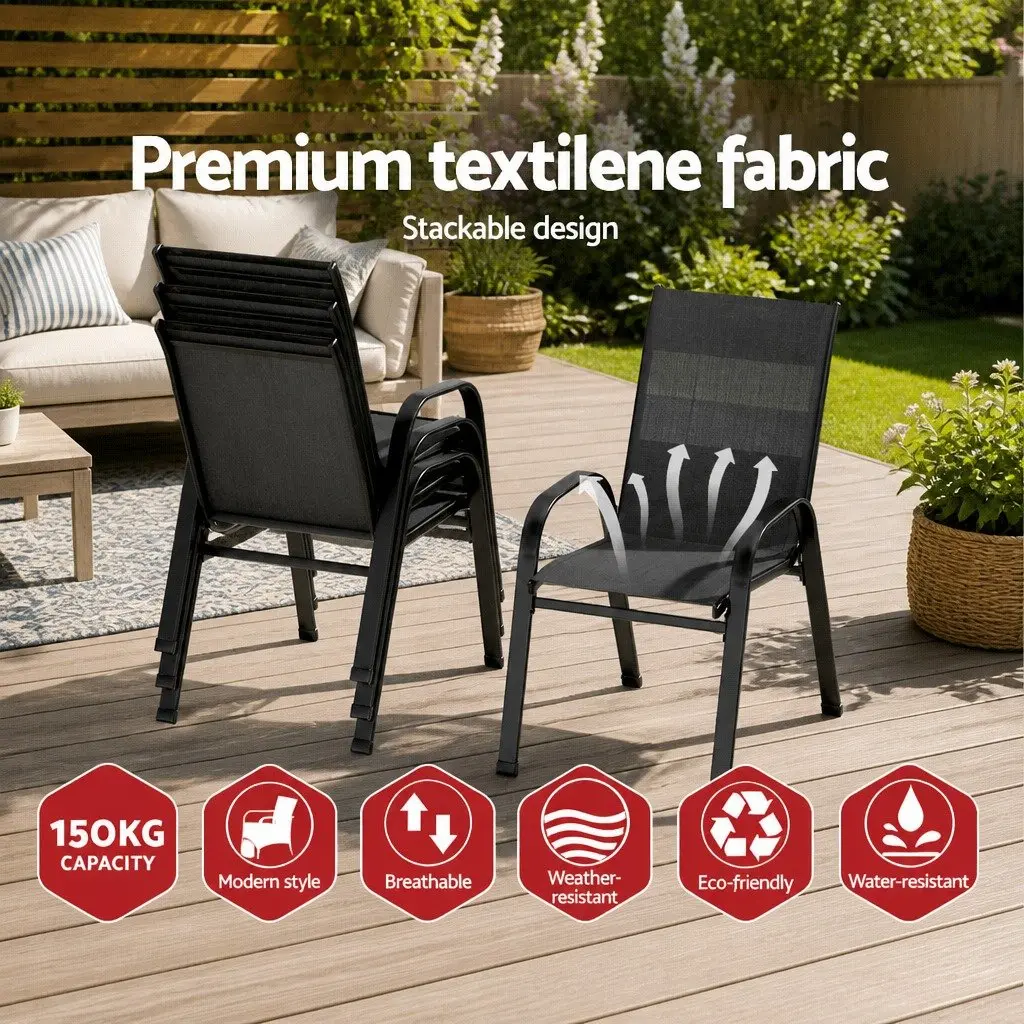 Outdoor Stackable Dining Chairs Set of 2 Patio Lounge Furniture Black Steel