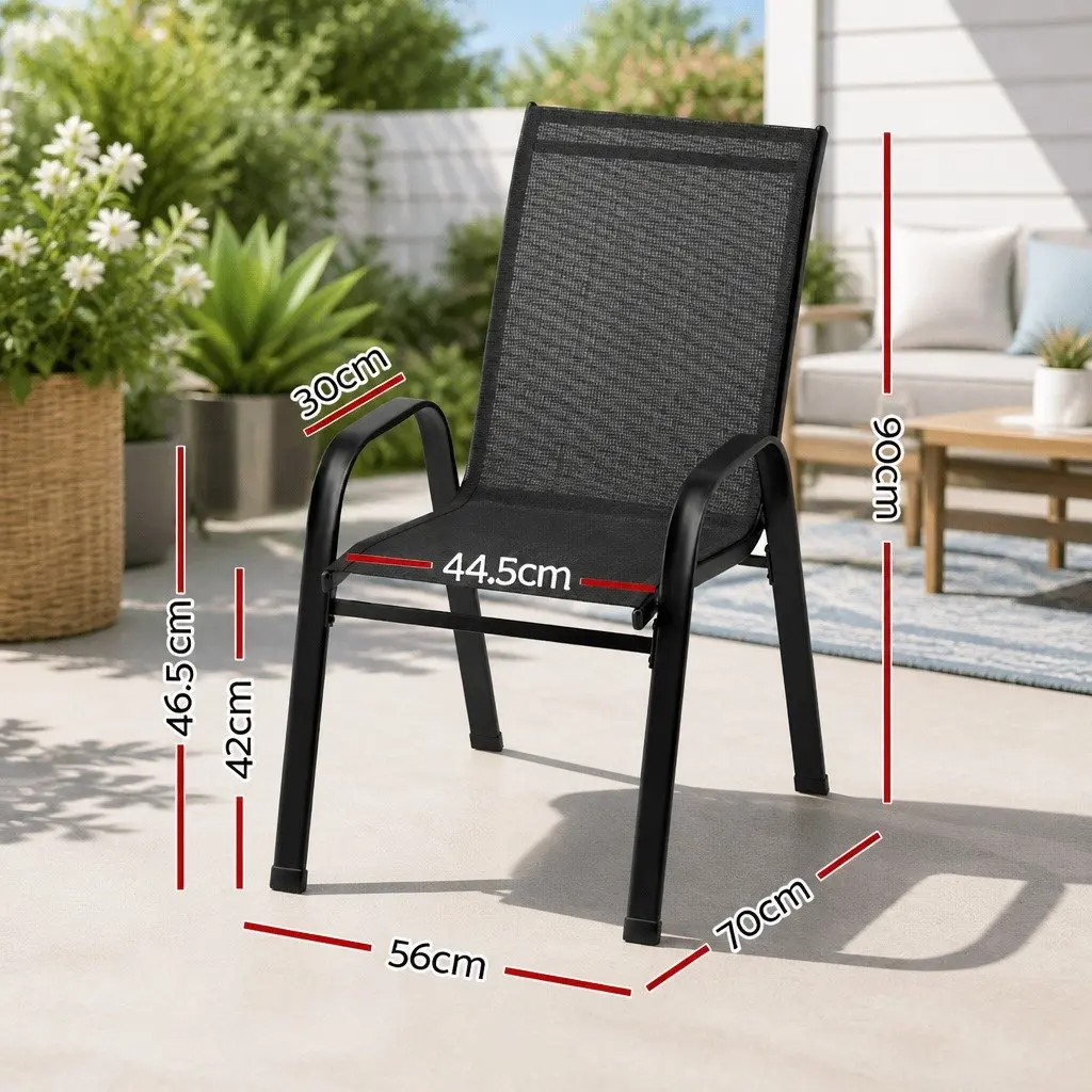 Stackable Outdoor Dining Chairs 4PC Patio Lounge Furniture Black Steel Frame