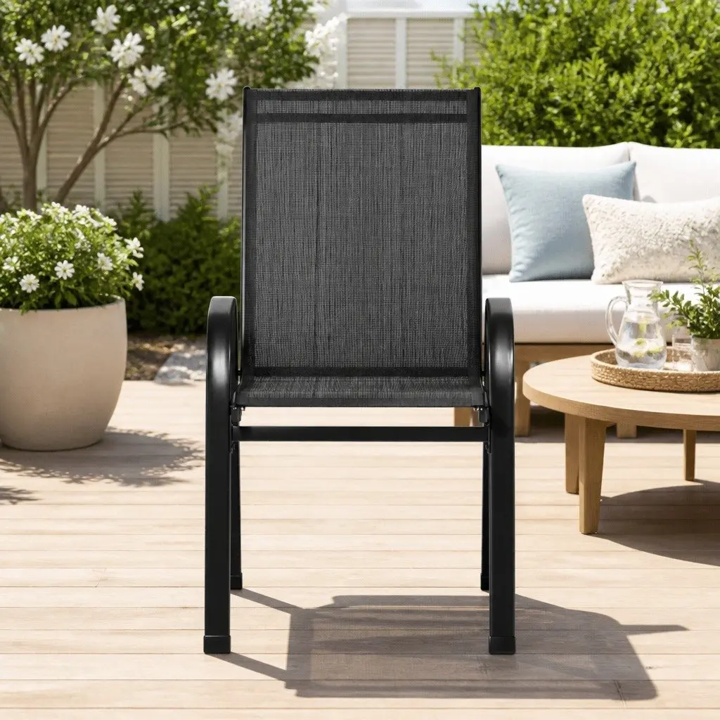 Stackable Outdoor Dining Chairs 4PC Patio Lounge Furniture Black Steel Frame
