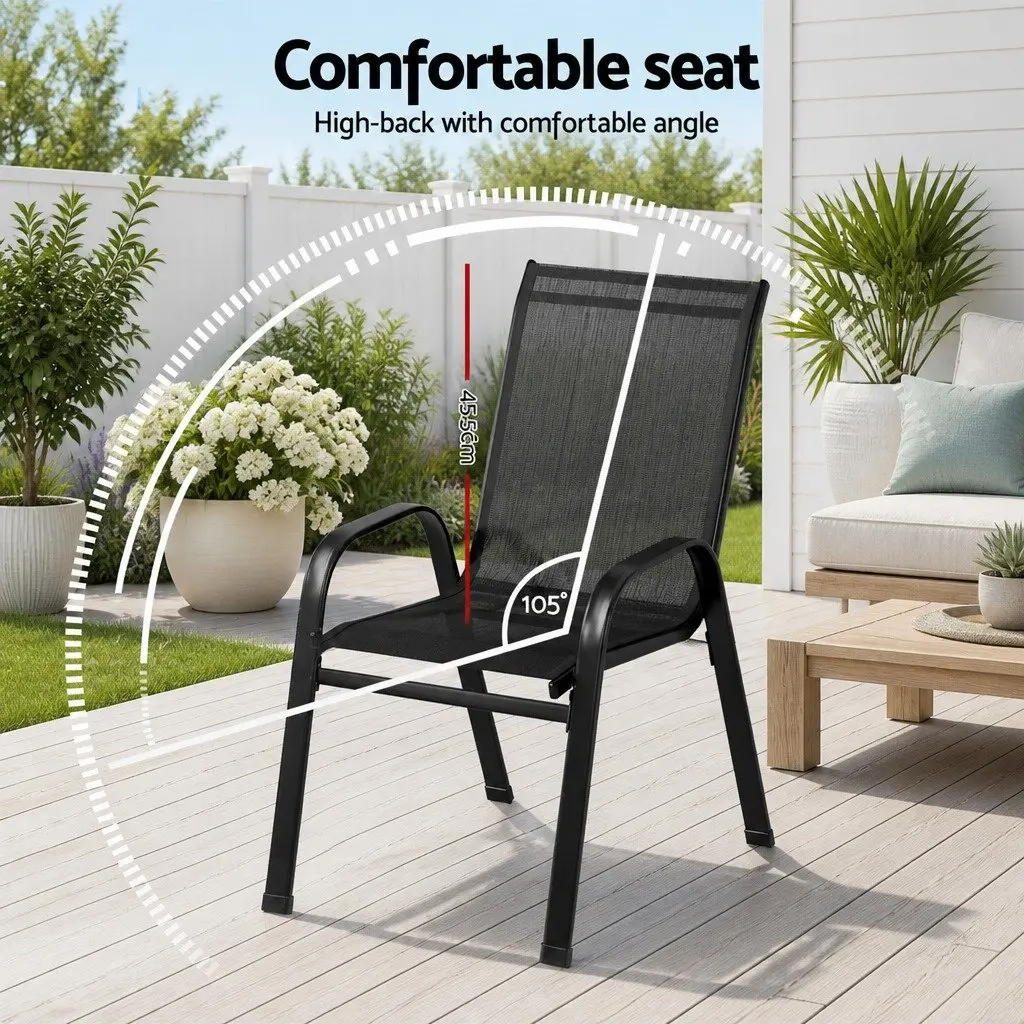 Stackable Outdoor Dining Chairs 4PC Patio Lounge Furniture Black Steel Frame