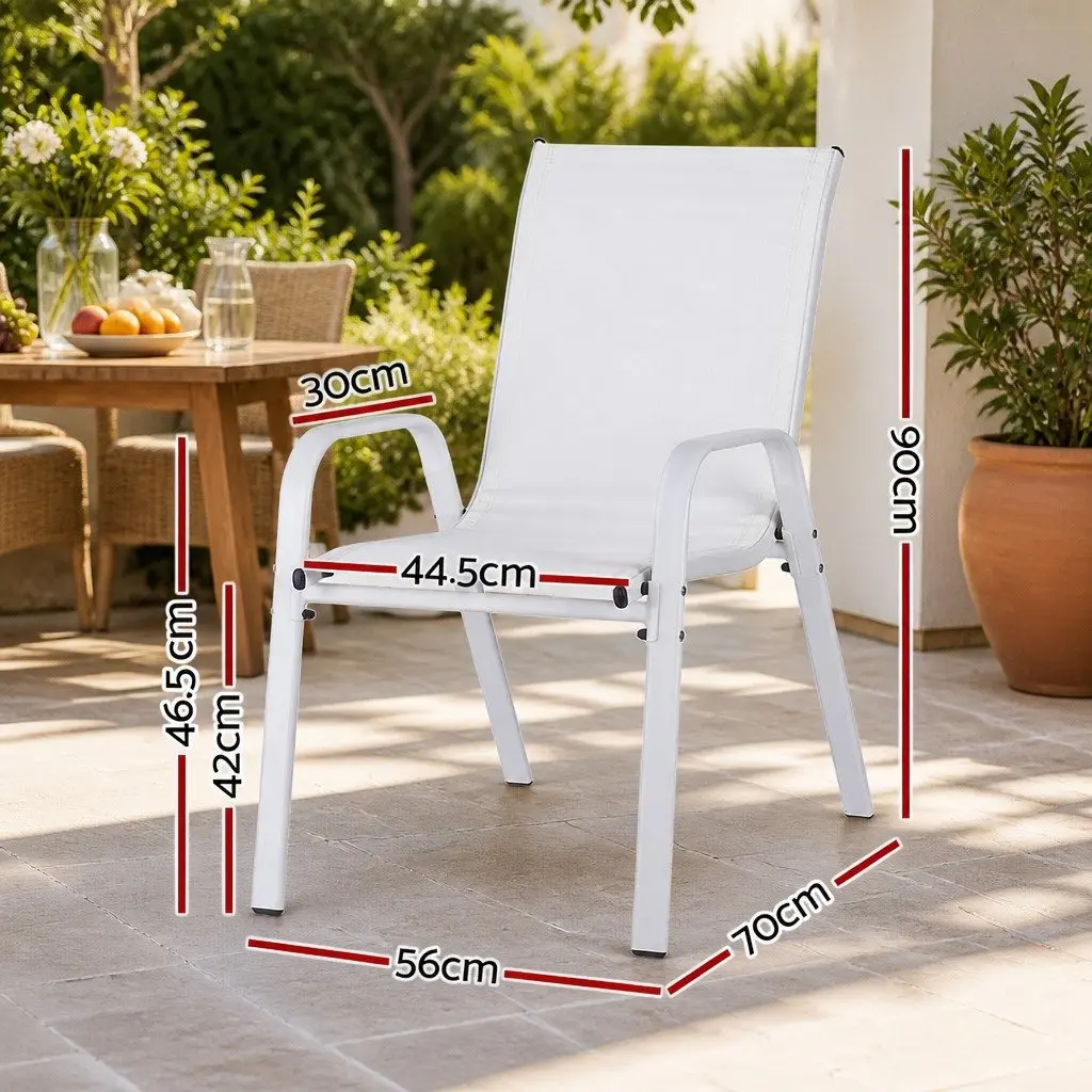 Outdoor Dining Chairs Stackable 4PC Set Patio Lounge Furniture White