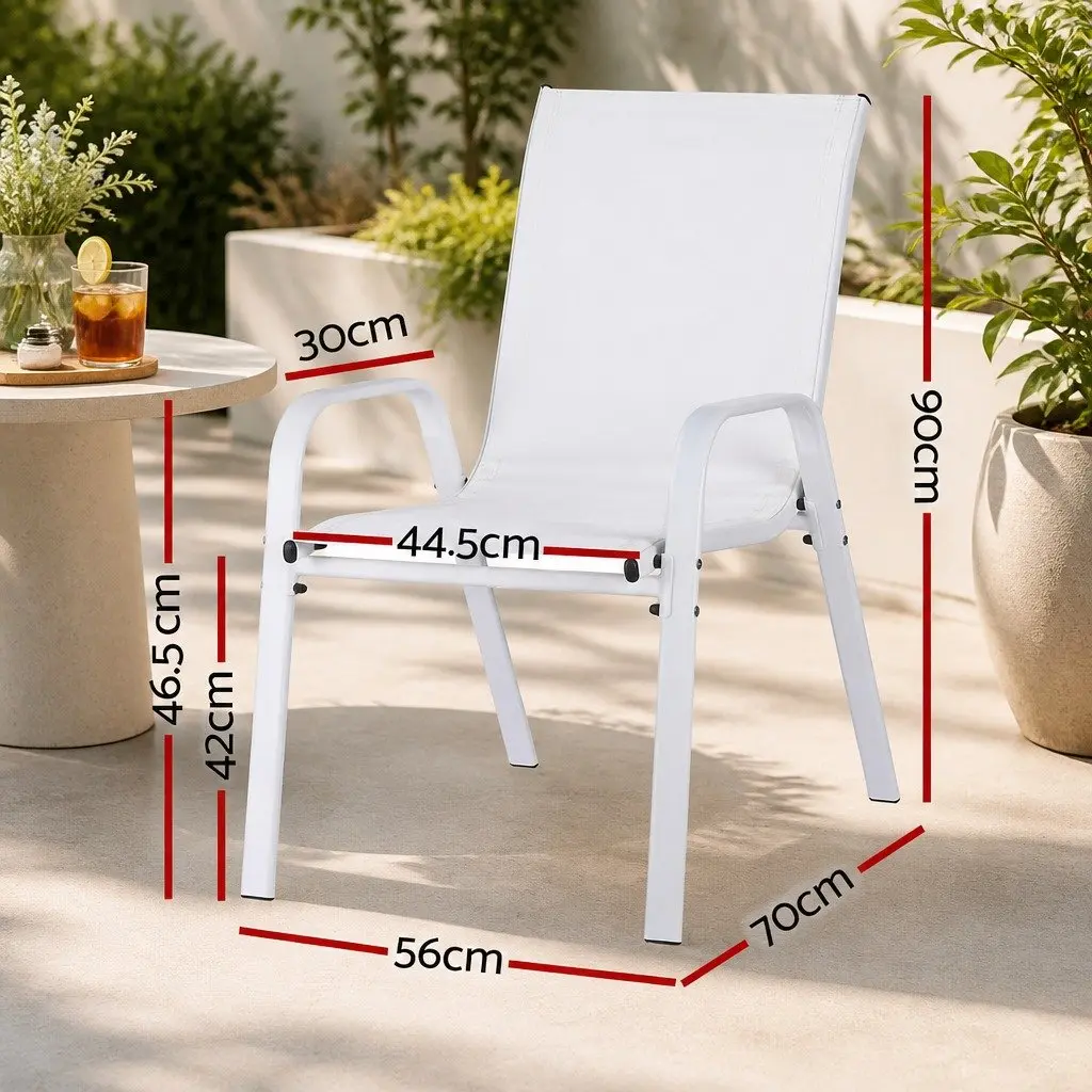 Outdoor Dining Chairs White Set 6PC Stackable Steel Frame Weather-Resistant Textilene Fabric