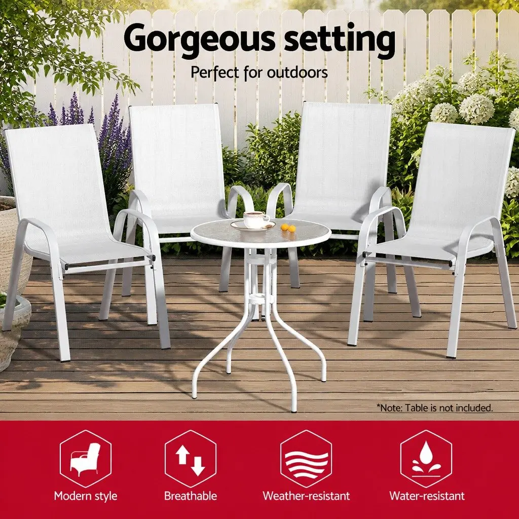 Outdoor Dining Chairs White Set 6PC Stackable Steel Frame Weather-Resistant Textilene Fabric