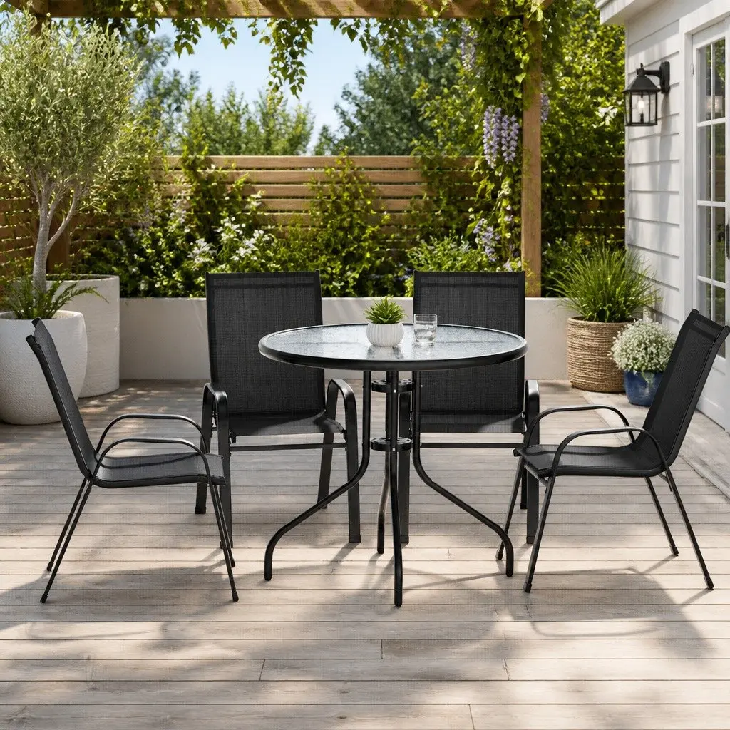 Outdoor Dining Set Table and 4 Stackable Chairs Patio Garden Bistro Furniture