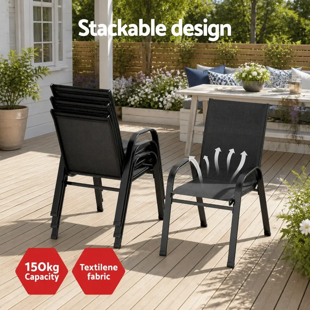 Outdoor Dining Set Table and 4 Stackable Chairs Patio Garden Bistro Furniture
