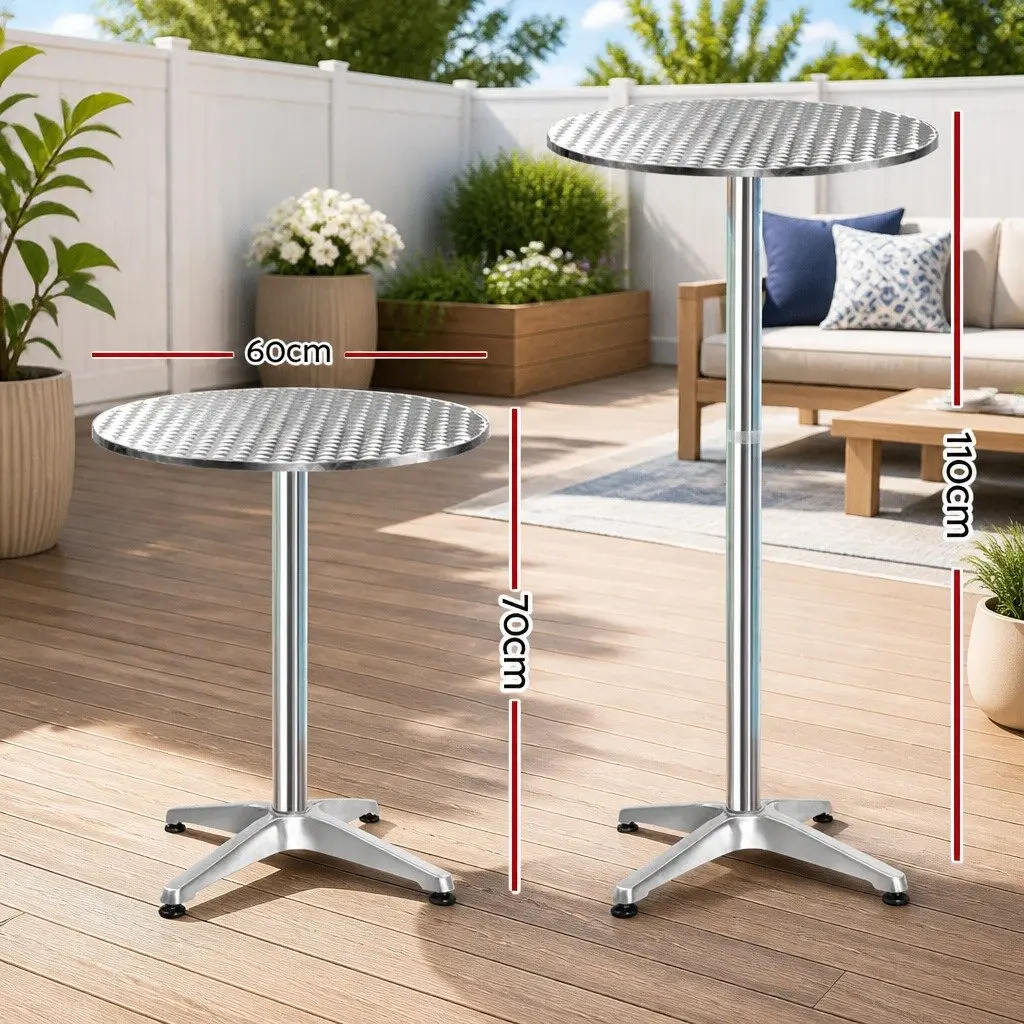 Outdoor Bar Table Silver 60cm Round Adjustable Height 70cm 110cm Foldable Portable Set of 2