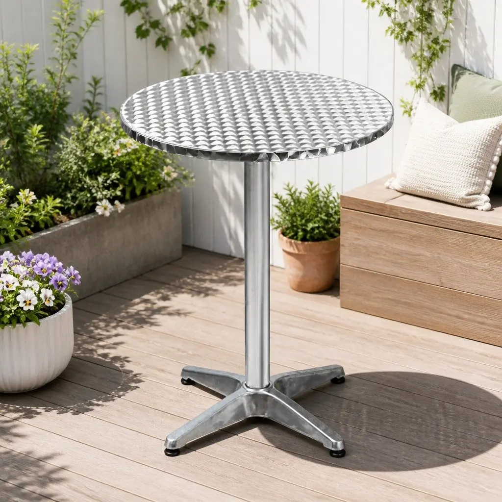 Outdoor Bar Table Silver 60cm Round Adjustable Height 70cm 110cm Foldable Portable Set of 2