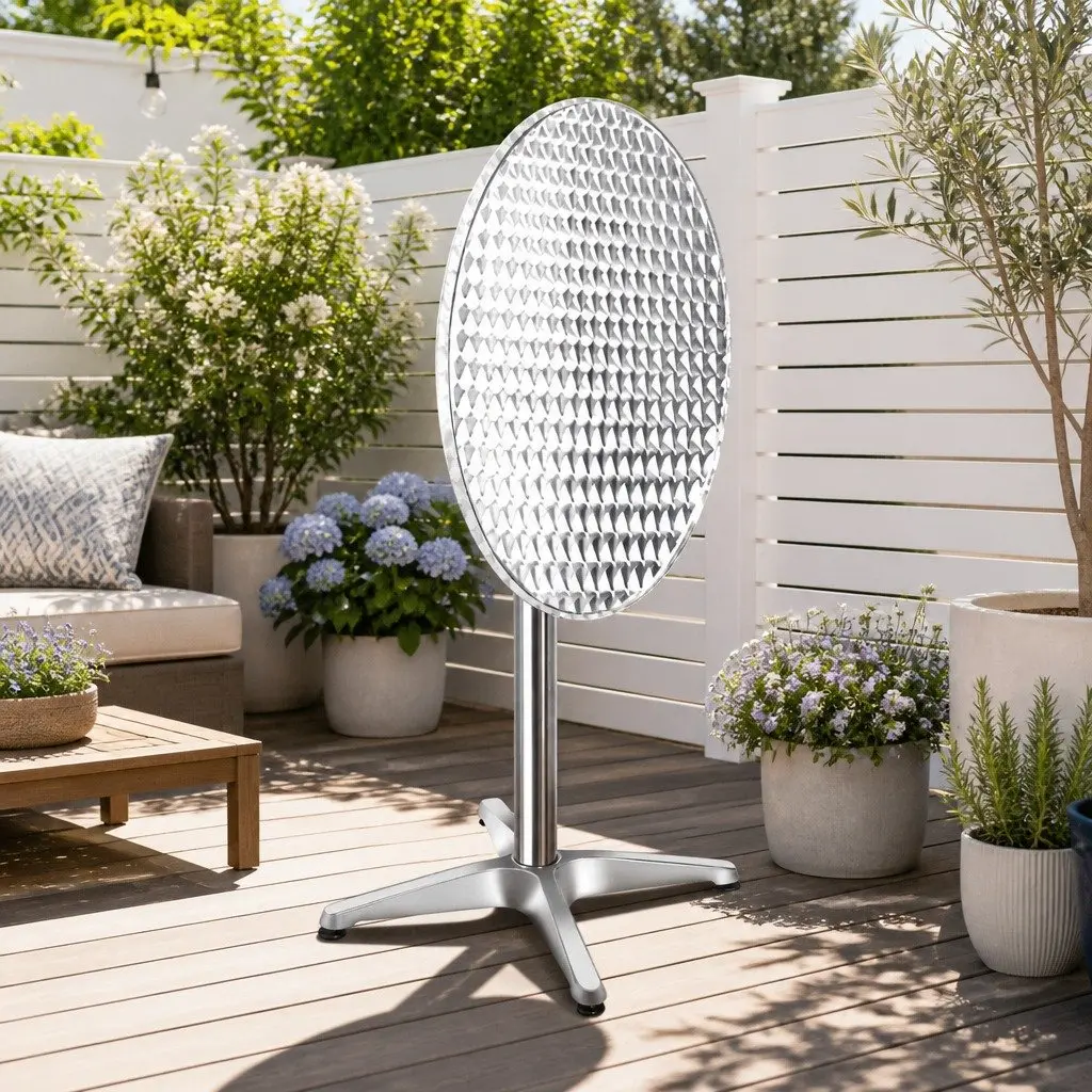 Outdoor Bar Table Silver 60cm Round Adjustable Height 70cm 110cm Foldable Portable Set of 2