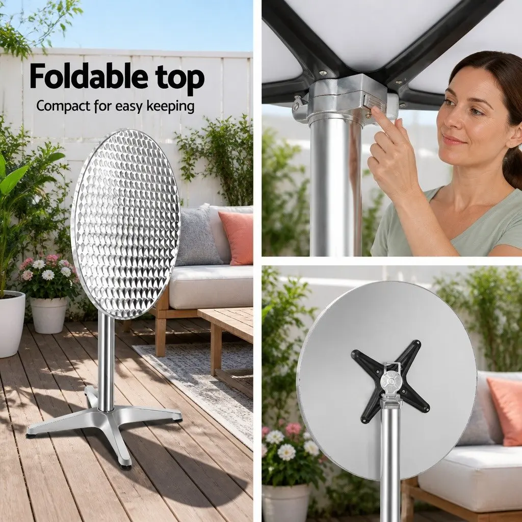 Outdoor Bar Table Silver 60cm Round Adjustable Height 70cm 110cm Foldable Portable Set of 2