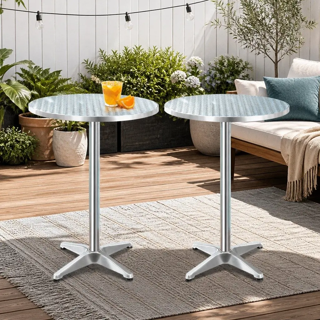 Outdoor Bar Table Silver 60cm Round Adjustable Height 70cm 110cm Foldable Portable Set of 2