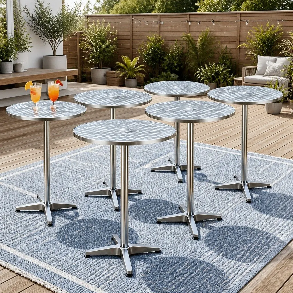 Outdoor Bar Tables Silver 60cm Round Adjustable Height 70cm 110cm Foldable Set of 6