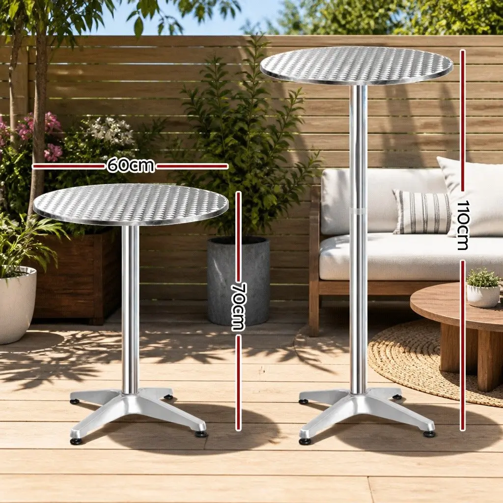Outdoor Bar Tables Silver 60cm Round Adjustable Height 70cm 110cm Foldable Set of 6