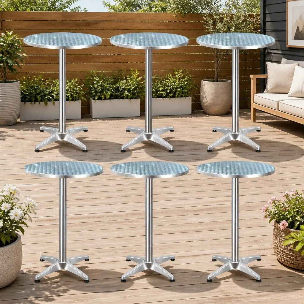 Outdoor Bar Tables Silver 60cm Round Adjustable Height 70cm 110cm Foldable Set of 6