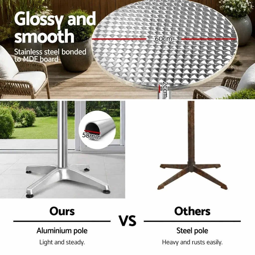 Outdoor Bar Tables Silver 60cm Round Adjustable Height 70cm 110cm Foldable Set of 6