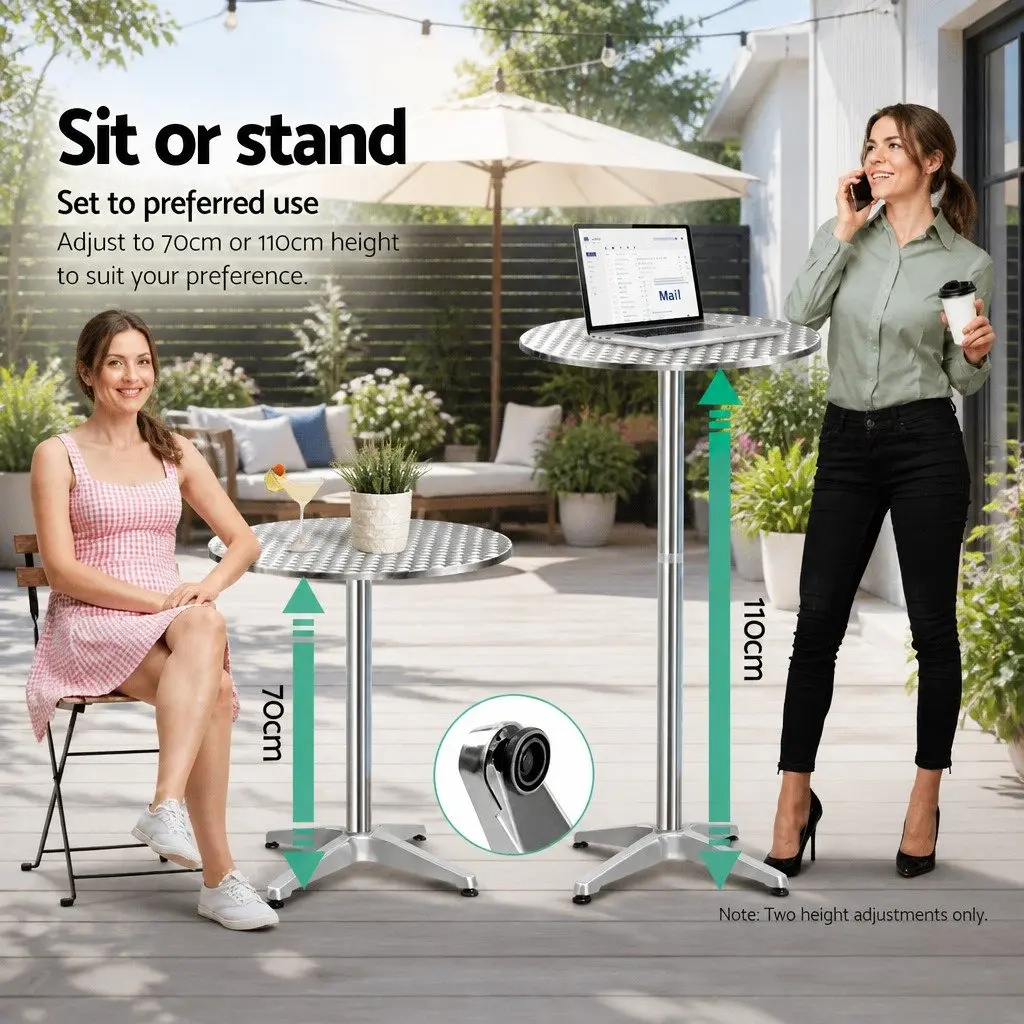 Round Bar Table Modern Silver Adjustable Height Foldable Aluminium Stainless