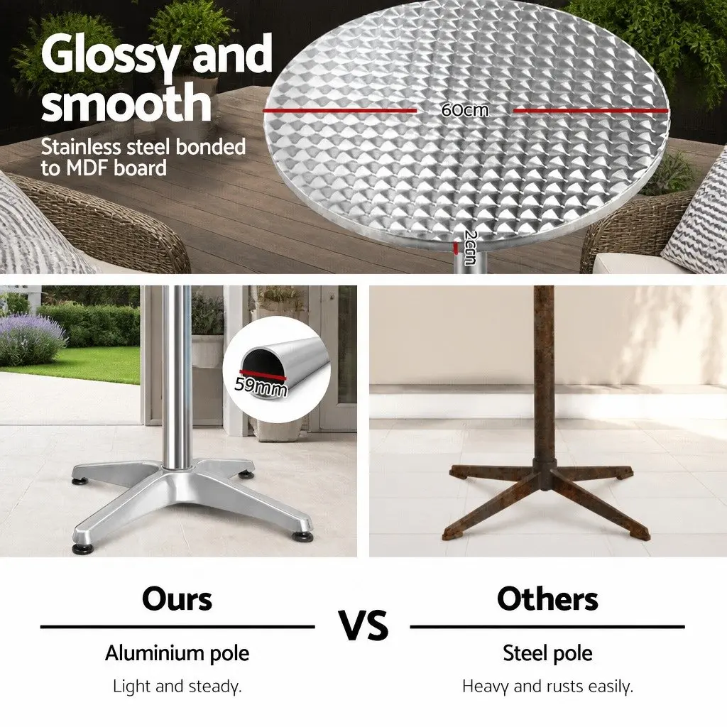 Round Bar Table Modern Silver Adjustable Height Foldable Aluminium Stainless