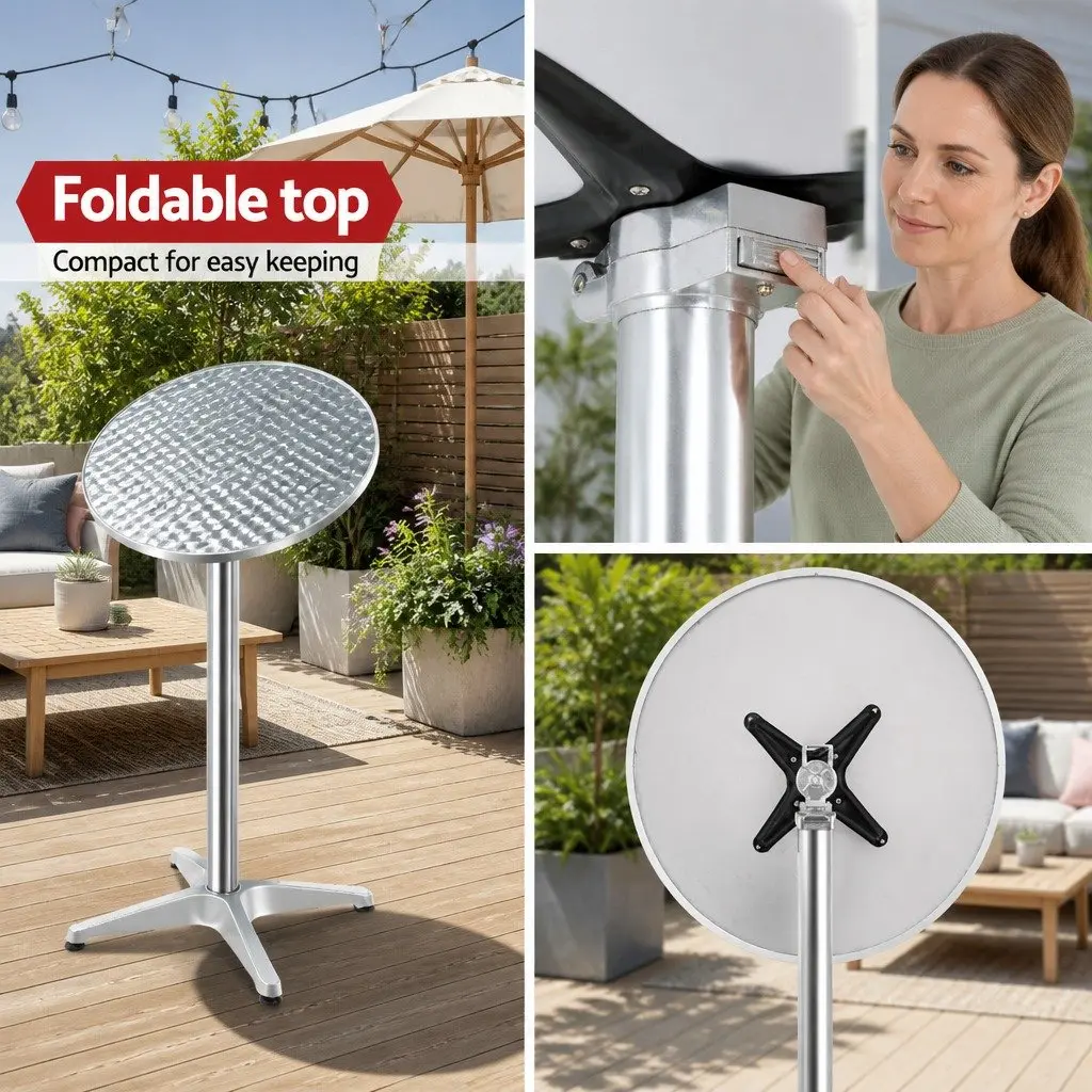 Round Bar Table Modern Silver Adjustable Height Foldable Aluminium Stainless