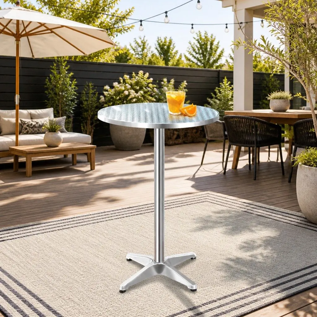 Round Bar Table Modern Silver Adjustable Height Foldable Aluminium Stainless