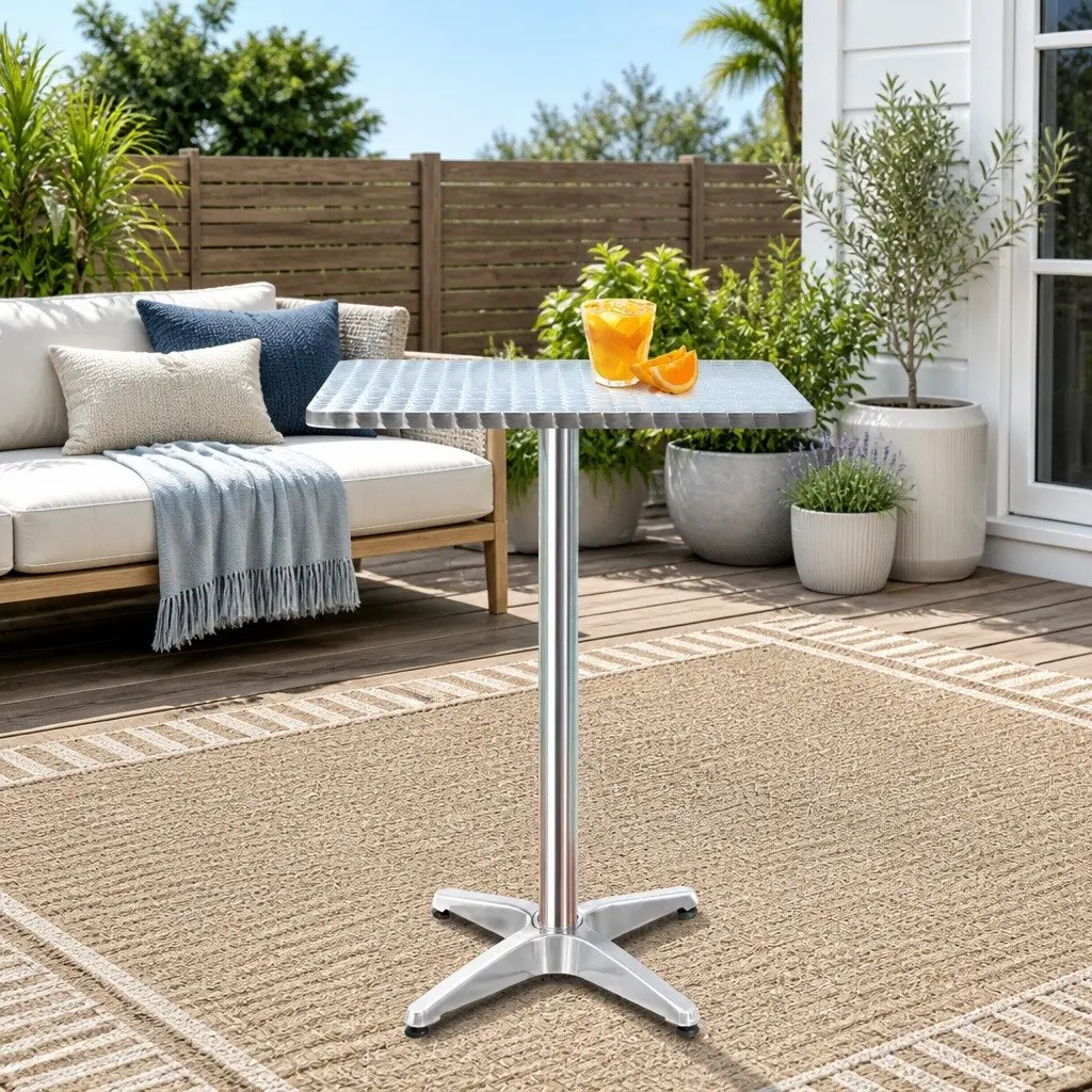 Outdoor Bar Table Silver Adjustable Height 70cm 110cm Foldable